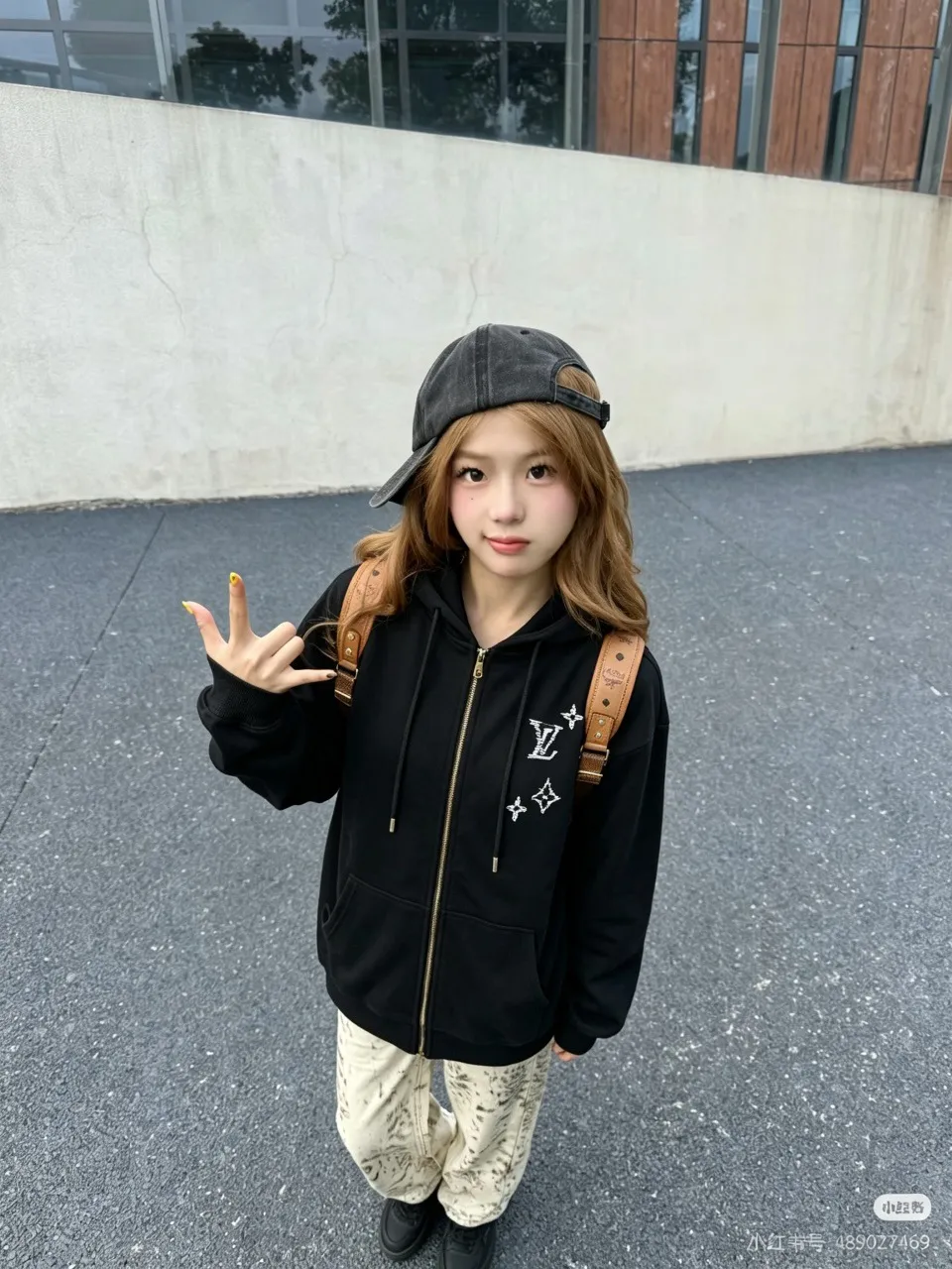 Louis Vuitton/Louis Vuitton sketch old flower embroidered zipper hooded jacket